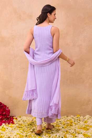 Taro Lavender Grace Stripe Pattern Kurta Set 