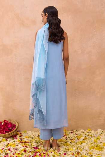 Taro Serene Sky Cotton Silk Sleeveless Kurta Set 