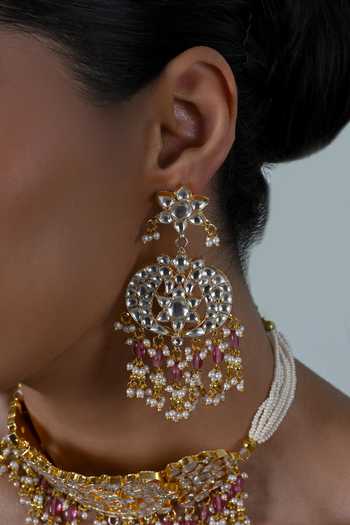 Shlok Jewels Jadau Embellished Necklace & Earrings Set 