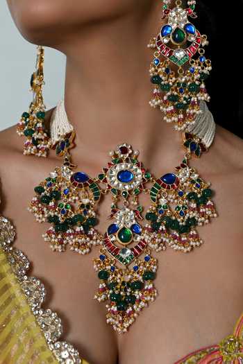Shlok Jewels_Multi Color Jadau Kundan Embellished Choker Set _Online_at_Aza_Fashions