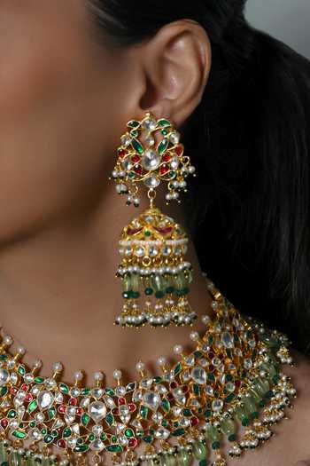 Shlok Jewels_Multi Color Kundan Embellished Necklace Set _Online_at_Aza_Fashions