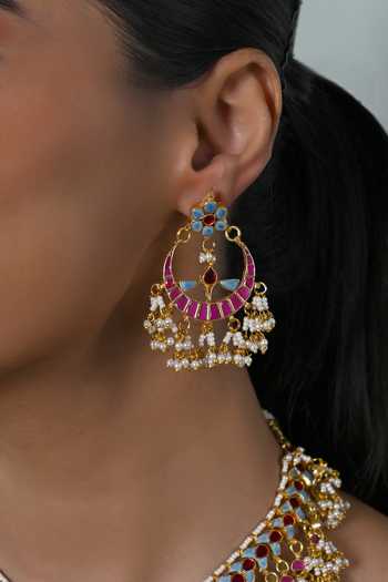 Shlok Jewels_Blue Kundan Embellished Necklace Set _Online_at_Aza_Fashions