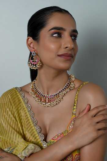 Buy_Shlok Jewels_Blue Kundan Embellished Necklace Set _Online_at_Aza_Fashions
