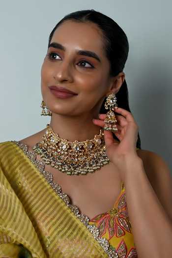 Shlok Jewels Floral Embellished Necklace & Earrings Set 