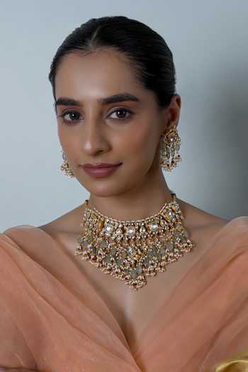 Shlok Jewels Stone Kundan Embellished Necklace & Earrings Set 