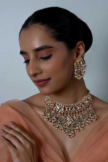 Shlok Jewels Stone Kundan Embellished Necklace & Earrings Set 