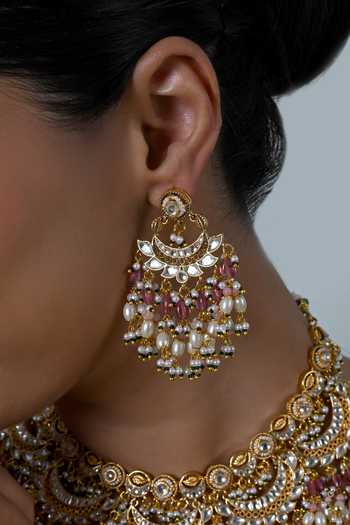 Shlok Jewels_White Kundan And Beads Embellished Necklace Set _Online_at_Aza_Fashions
