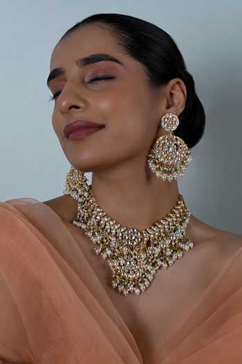 Shlok Jewels Semi Precious Stone Embellished Necklace & Earrings Set 