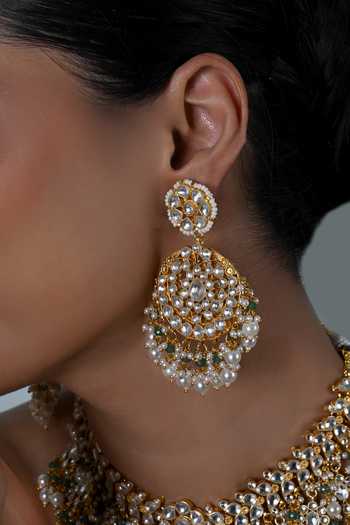 Shlok Jewels_White Semi Precious Stone Embellished Necklace And Earrings Set _Online_at_Aza_Fashions