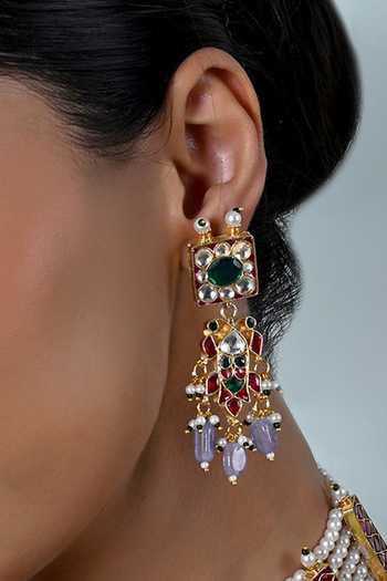 Shlok Jewels_Multi Color Kundan Embellished Choker Set _Online_at_Aza_Fashions