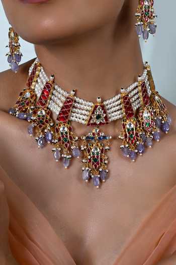 Buy_Shlok Jewels_Multi Color Kundan Embellished Choker Set _Online_at_Aza_Fashions