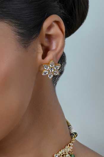 Shlok Jewels_White Handcrafted Kundan Necklace Set _Online_at_Aza_Fashions