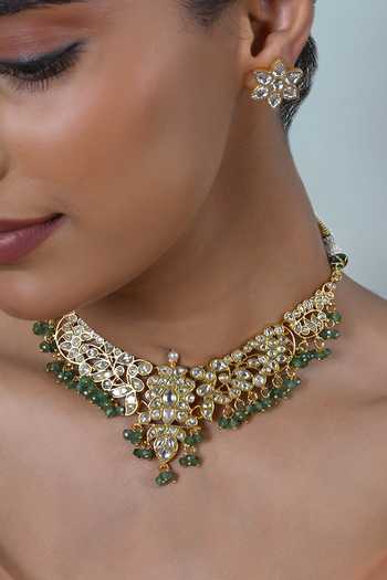 Buy_Shlok Jewels_White Handcrafted Kundan Necklace Set _Online_at_Aza_Fashions