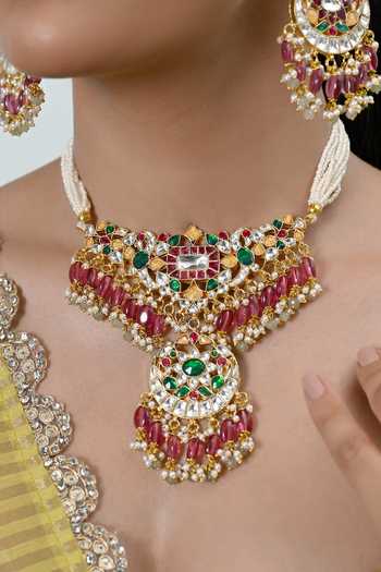 Buy_Shlok Jewels_Multi Color Beaded Embellished Necklace Set _Online_at_Aza_Fashions