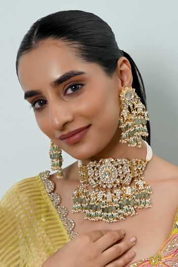 Shlok Jewels Cutwork Embellised Necklace & Earrings Set 