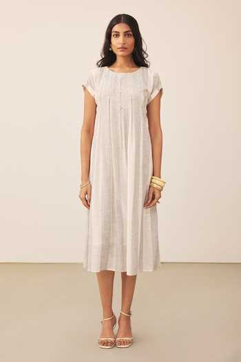 Shop Ritu Kumar Off White Boat Neck Ecru Tarangg Long Dress Online at Aza Fashions Shop_Ritu Kumar_Off White Boat Neck Ecru Tarangg Long Dress _Online_at_Aza_Fashions