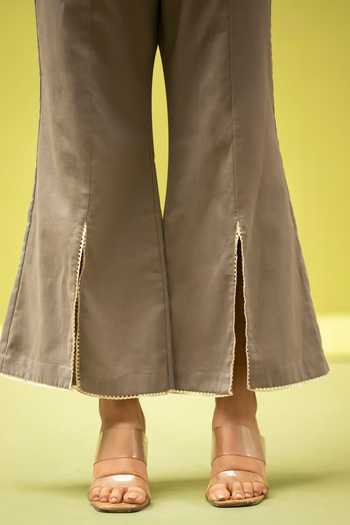 Buy_Vaani Beswal_Grey Cotton V-neck Thresh Handwoven Top And Pant Set 