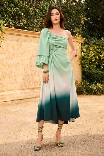 Buy_House Of Eda_Multi Color Cotton One Shoulder Camilla Draped Poplin Midi Dress _Online_at_Aza_Fashions