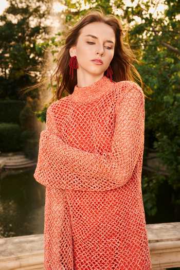 Buy_House Of Eda_Rust Cotton High Neck Dylyn Hand Knitted Crochet Dress _Online_at_Aza_Fashions