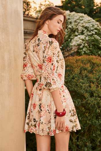 Buy_House Of Eda_Pink Cotton Mandarin Collar Breanne Embroidered Dress _Online_at_Aza_Fashions