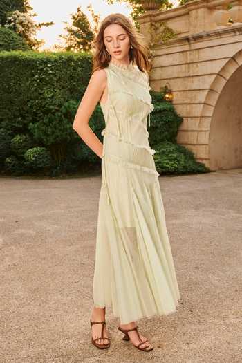 Buy_House Of Eda_Green Nylon High Neck Freda Tulle Midi Dress _Online_at_Aza_Fashions