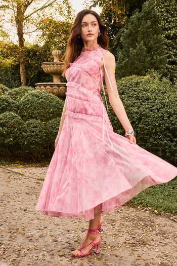 Buy_House Of Eda_Pink Nylon High Neck Freda Tie Dye Tulle Midi Dress _Online_at_Aza_Fashions