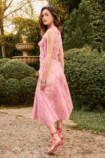 House Of Eda Freda Tie Dye Tulle Midi Dress 