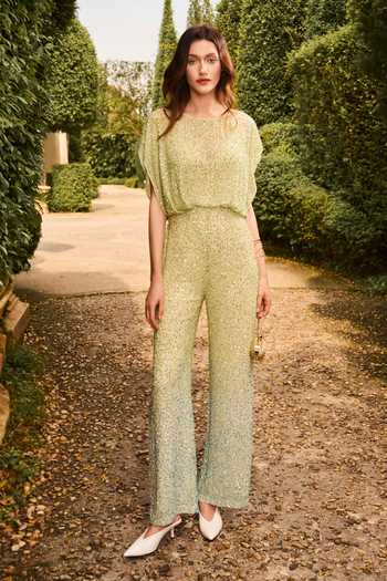 House Of Eda Sofia Silk Embellished Jumpsuit 