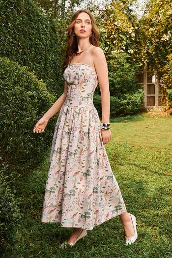 Shop_House Of Eda_Pink Linen Bandeau Neck Esther Structured Midi Dress _Online_at_Aza_Fashions