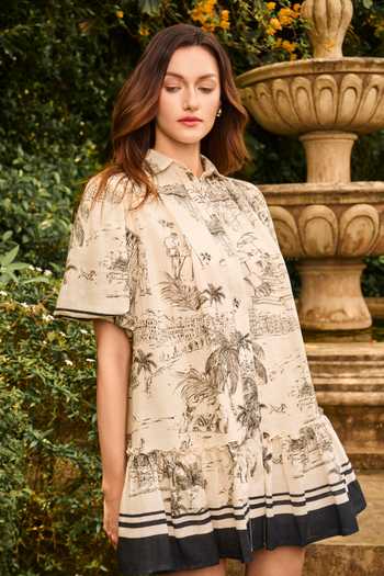 Buy_House Of Eda_Beige Linen Collared Verona Dress _Online_at_Aza_Fashions