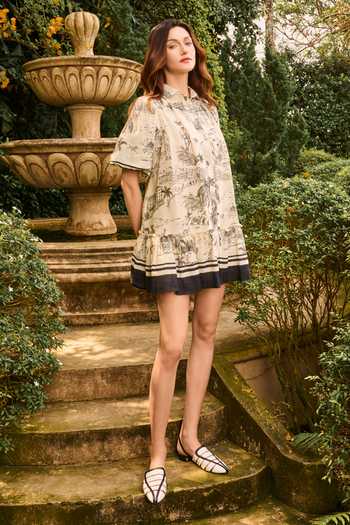 Shop_House Of Eda_Beige Linen Collared Verona Dress _Online_at_Aza_Fashions