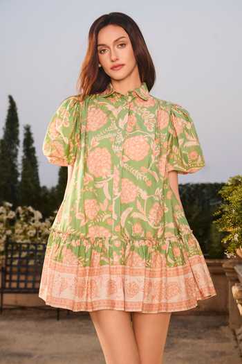 House Of Eda_Multi Color Cotton Collared Verona Printed Poplin Dress _Online_at_Aza_Fashions