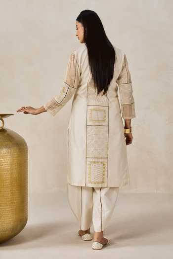 Nitika Gujral Gold Chanderi Patch Work Kurta & Salwar Set 