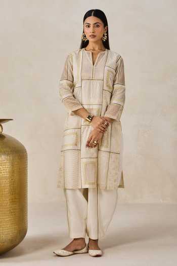 Nitika Gujral Gold Chanderi Patch Work Kurta & Salwar Set 