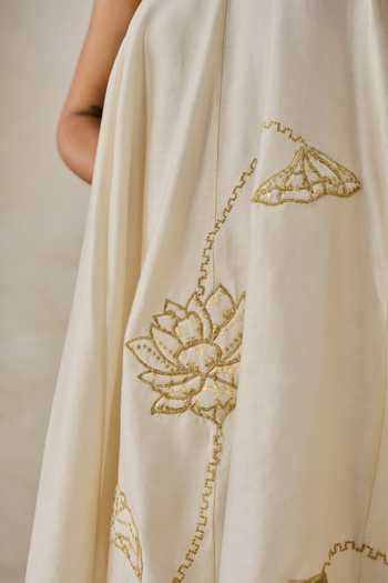 Shop_Nitika Gujral_Ivory Chanderi Halter Neck Floral Applique Anarkali With Pant _Online_at_Aza_Fashions