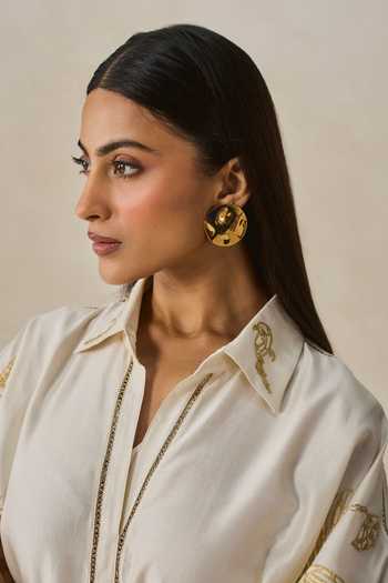 Shop_Nitika Gujral_Ivory Chanderi Collared Shirt Kurta With Salwar _Online_at_Aza_Fashions