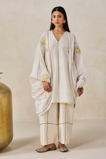 Nitika Gujral Applique Chanderi Jacket Kurta Set  