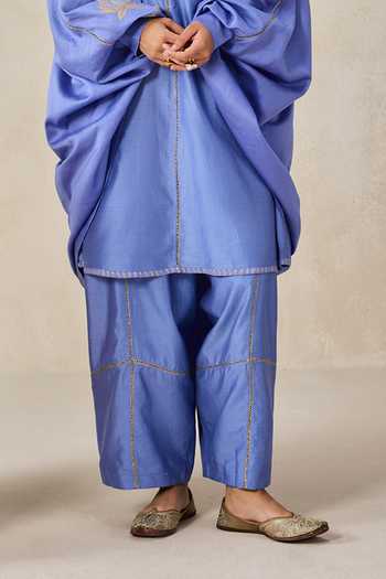 Nitika Gujral Blue Chanderi V-neck, Yes Jacket Salwar Set Online at Aza Fashions Nitika Gujral_Blue Chanderi V-neck, Yes Jacket Salwar Set _Online_at_Aza_Fashions
