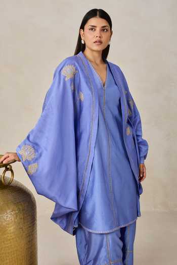 Nitika Gujral Blue Chanderi V-neck, Yes Jacket Salwar Set at Aza Fashions Nitika Gujral_Blue Chanderi V-neck, Yes Jacket Salwar Set _at_Aza_Fashions