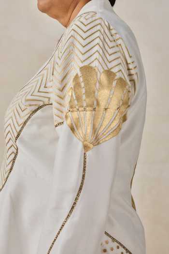 Buy Nitika Gujral Ivory Chanderi Mandarin Collar Short Jacket Style Kurta And Pant Set Online at Aza Fashions Buy_Nitika Gujral_Ivory Chanderi Mandarin Collar Short Jacket Style Kurta And Pant Set _Online_at_Aza_Fashions