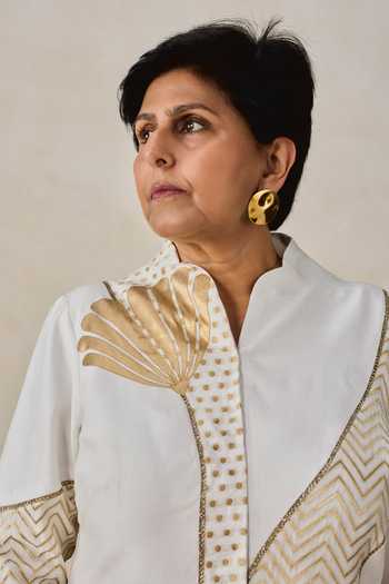 Nitika Gujral Ivory Chanderi Mandarin Collar Short Jacket Style Kurta And Pant Set at Aza Fashions Nitika Gujral_Ivory Chanderi Mandarin Collar Short Jacket Style Kurta And Pant Set _at_Aza_Fashions