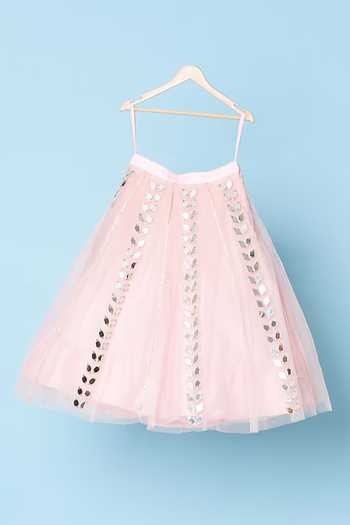 Turqidz By Shweta Aggarwal_Pink Organza, Georgette, Net, Shantoon Mirror Work Lehenga And Blouse Set _Online_at_Aza_Fashions