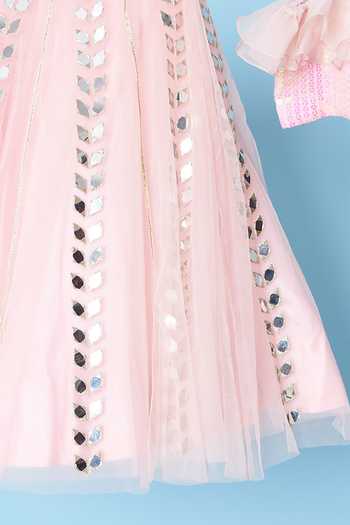 Buy_Turqidz By Shweta Aggarwal_Pink Organza, Georgette, Net, Shantoon Mirror Work Lehenga And Blouse Set _Online_at_Aza_Fashions