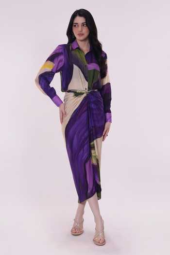 Buy_Poppi_Multi Color Bemberg Collared Floral Printed Shirt And Skirt Set _Online_at_Aza_Fashions