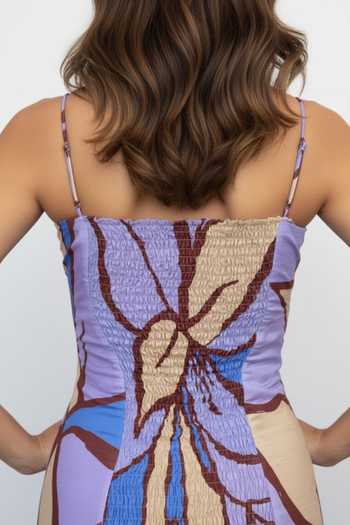Poppi_Multi Color Bemberg Square Neck Printed Dress _Online_at_Aza_Fashions