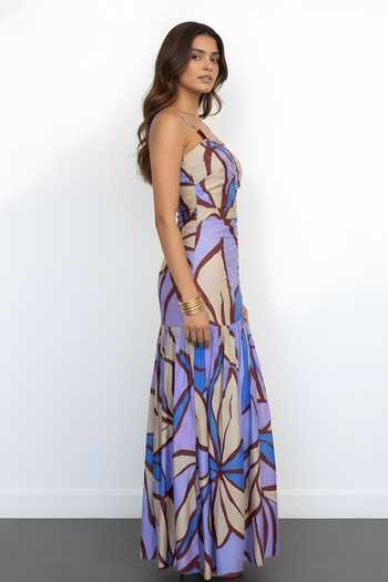 Buy_Poppi_Multi Color Bemberg Square Neck Printed Dress _Online_at_Aza_Fashions