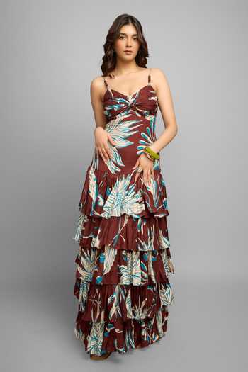 Poppi Multi Color Bemberg Sweetheart Neck Floral Print Maxi Dress at Aza Fashions Poppi_Multi Color Bemberg Sweetheart Neck Floral Print Maxi Dress _at_Aza_Fashions