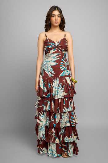 Buy Poppi Multi Color Bemberg Sweetheart Neck Floral Print Maxi Dress Buy_Poppi_Multi Color Bemberg Sweetheart Neck Floral Print Maxi Dress