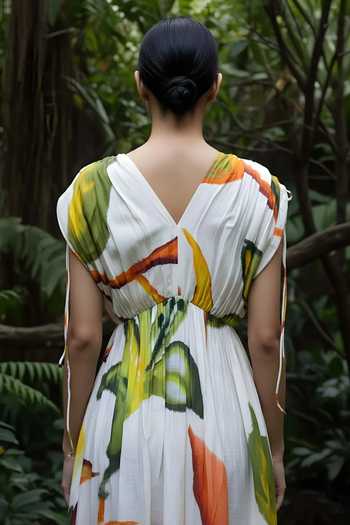 Buy Poppi White Bemberg V-neck Printed Maxi Dress Online at Aza Fashions Buy_Poppi_White Bemberg V-neck Printed Maxi Dress_Online_at_Aza_Fashions