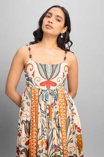 Buy_Poppi_Multi Color Silk, Bemberg Square Neck Printed Dress _Online_at_Aza_Fashions